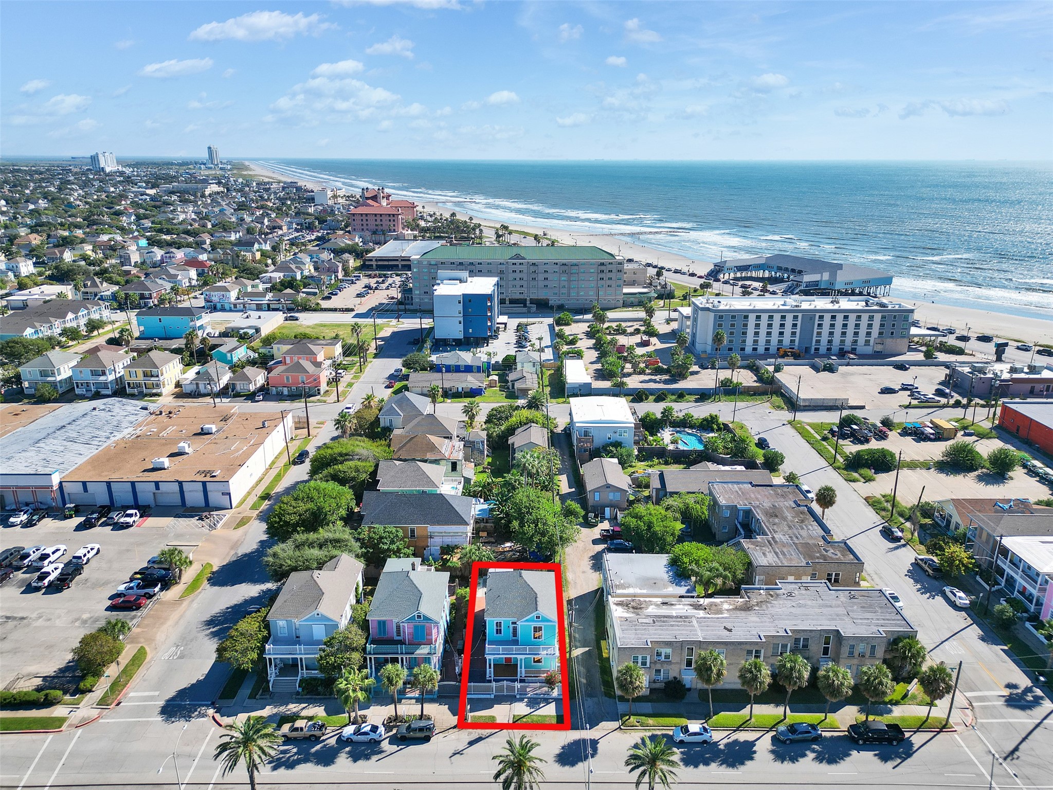 2010 Rosenberg Street Galveston, TX 77550 - Photo 48 of 50 Just minutes from the beach, this aerial view shows how effortlessly this home blends comfort and convenience. Imagine starting the day with a sunrise beach walk, then returning home to unwind in your own coastal retreat. Life doesn’t get more balanced than this!