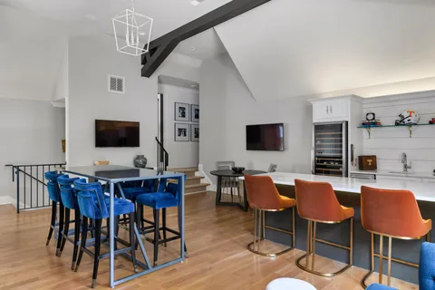 a view of a swimming pool with a yard