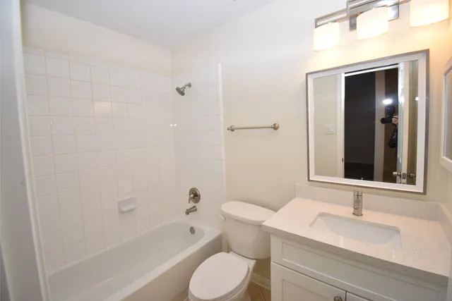 a bathroom with a sink toilet vanity and shower