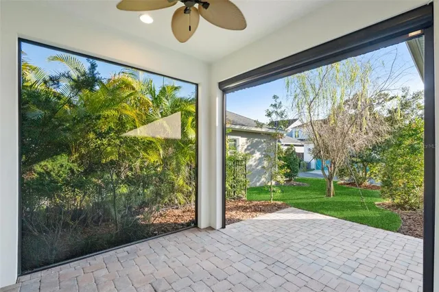 a view of a porch with a yard