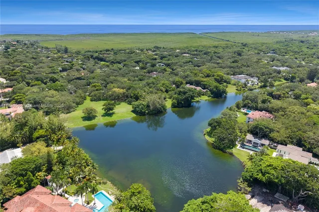 a view of a lake with a city
