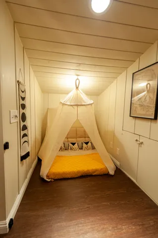 a view of a room with painted walls