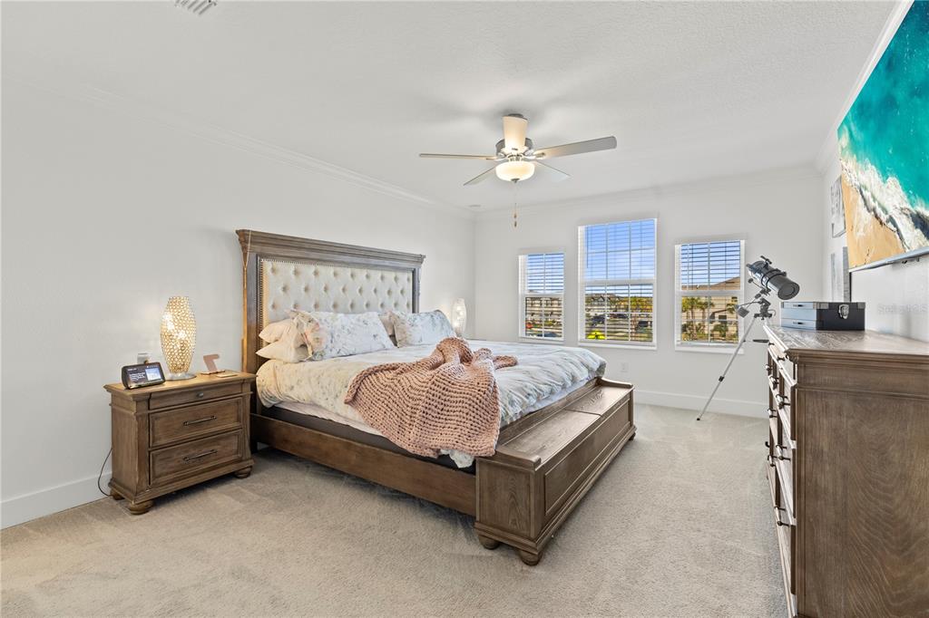 8280 Rolling Tides Drive New Port Richey, FL 34655 - Photo 19 of 49 a spacious bedroom with a bed a dresser and a large window