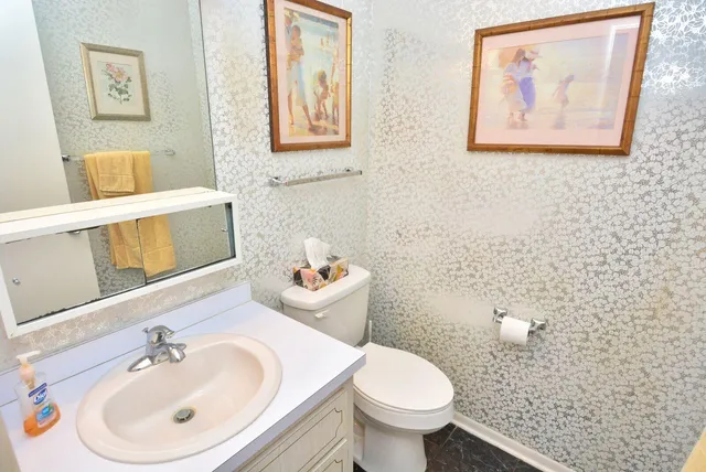 a bathroom with a toilet a sink and mirror