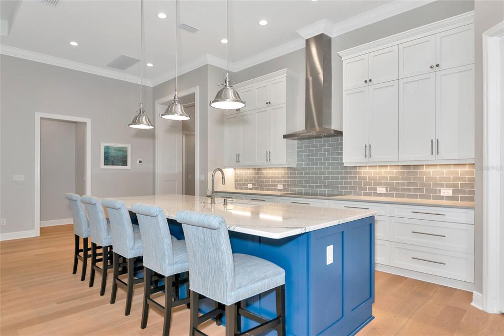 16620 Collingtree Crossing Lakewood Ranch, FL 34202 - Photo 5 of 48 a kitchen with kitchen island granite countertop a table chairs sink and cabinets