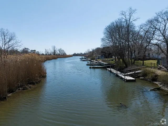a view of a lake with boats and trees in the background