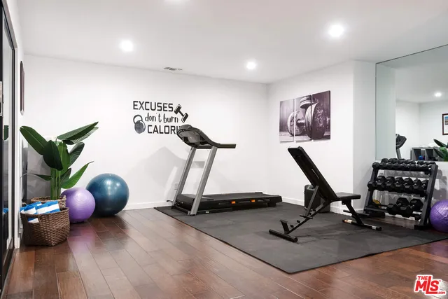 a view of a room with gym equipment