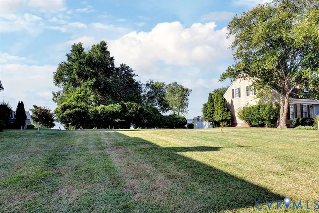 a view of a big yard with large trees