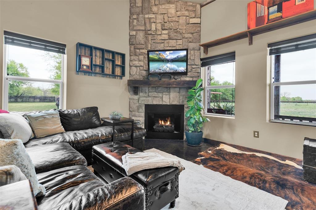 8665 Cr-669 Blue Ridge Blue Ridge, TX 75424 - Photo 13 of 40 a living room with furniture a flat screen tv and a fireplace