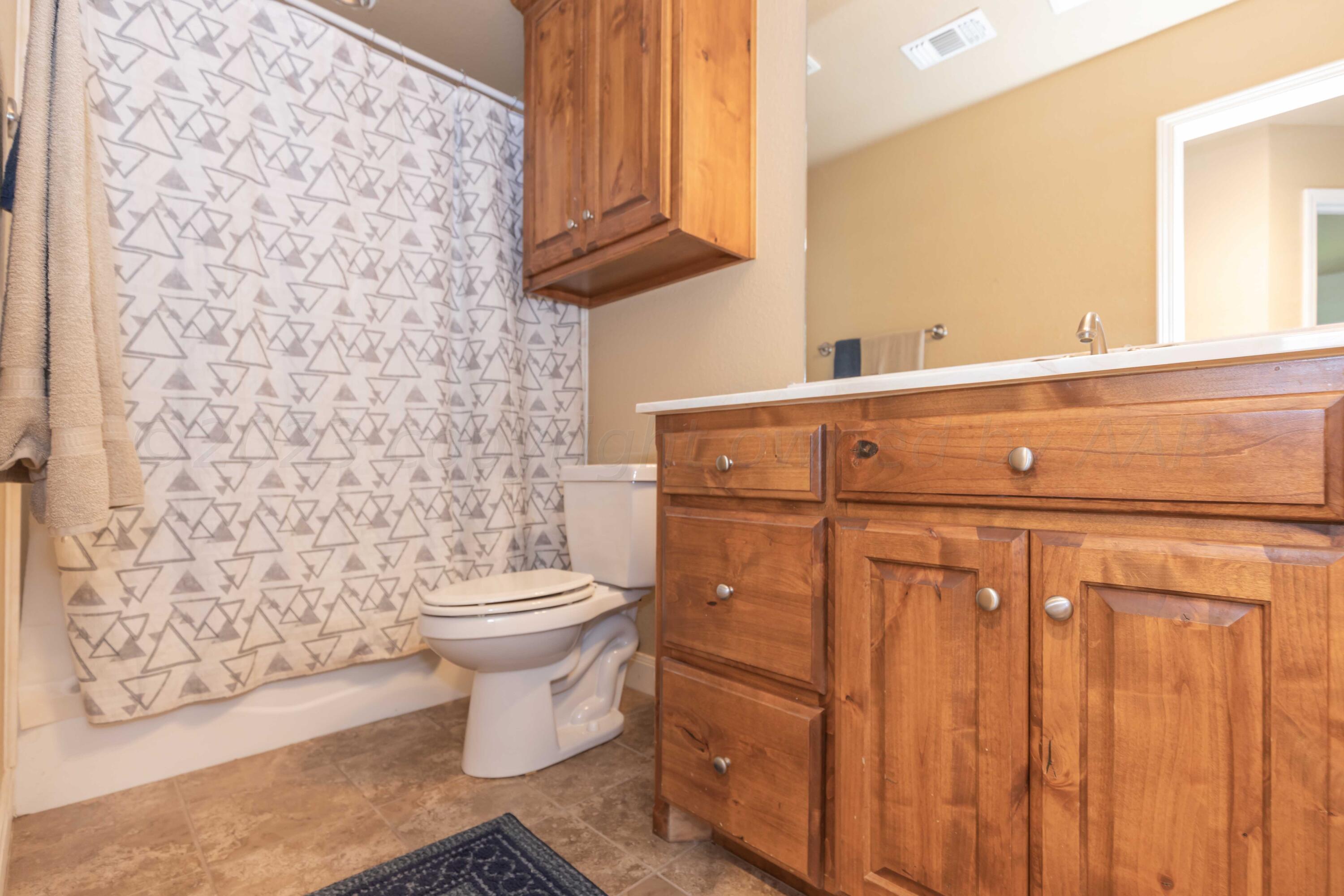 3904 Arden Road Amarillo, TX 79118 - Photo 35 of 45 a bathroom with a sink a toilet and a mirror