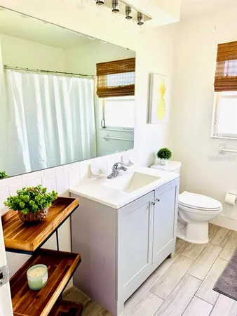 a bathroom with a sink a toilet and a mirror