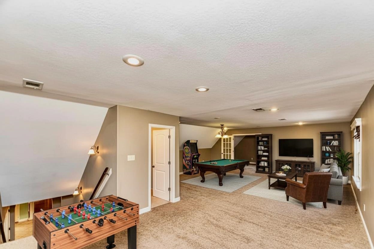 3876 West Union Road Millington, TN 38053 - Photo 8 of 40 Rec room with billiards, light carpet, and a textured ceiling