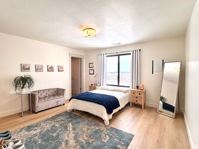 3626 Riverstone Road Mapleton, UT 84664 - Photo 24 of 58 Bedroom featuring light wood-type flooring and a textured ceiling