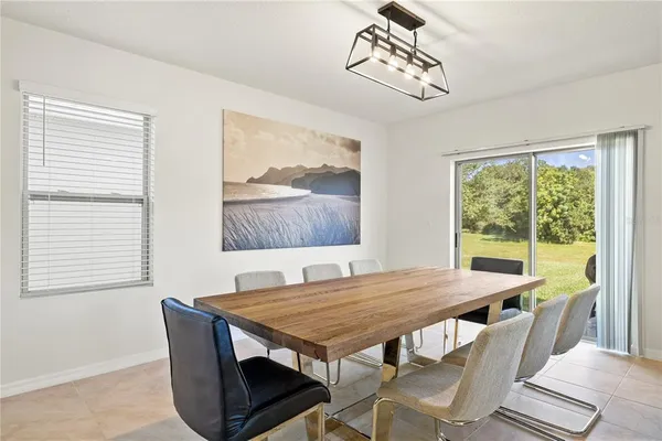 a dining room with a table and chairs