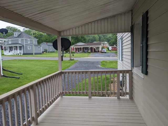 a view of a deck with a garden