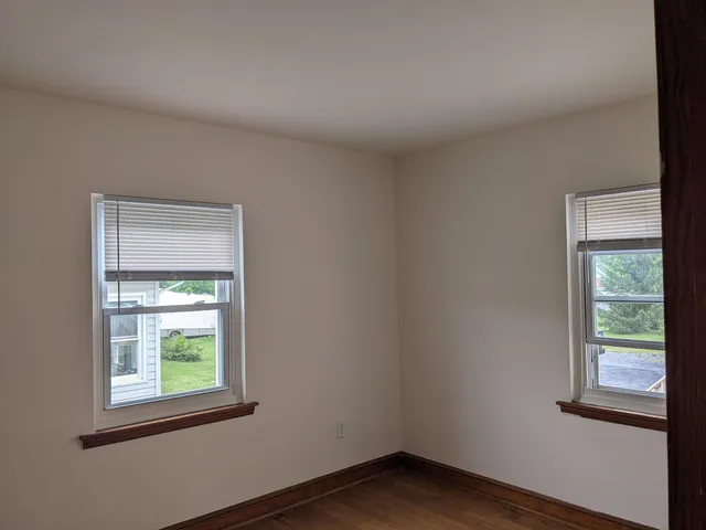 a view of a small space with a window