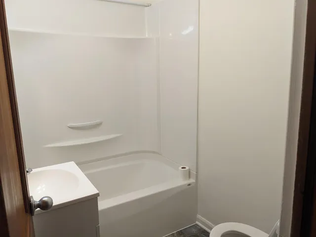 a bathroom with a bathtub