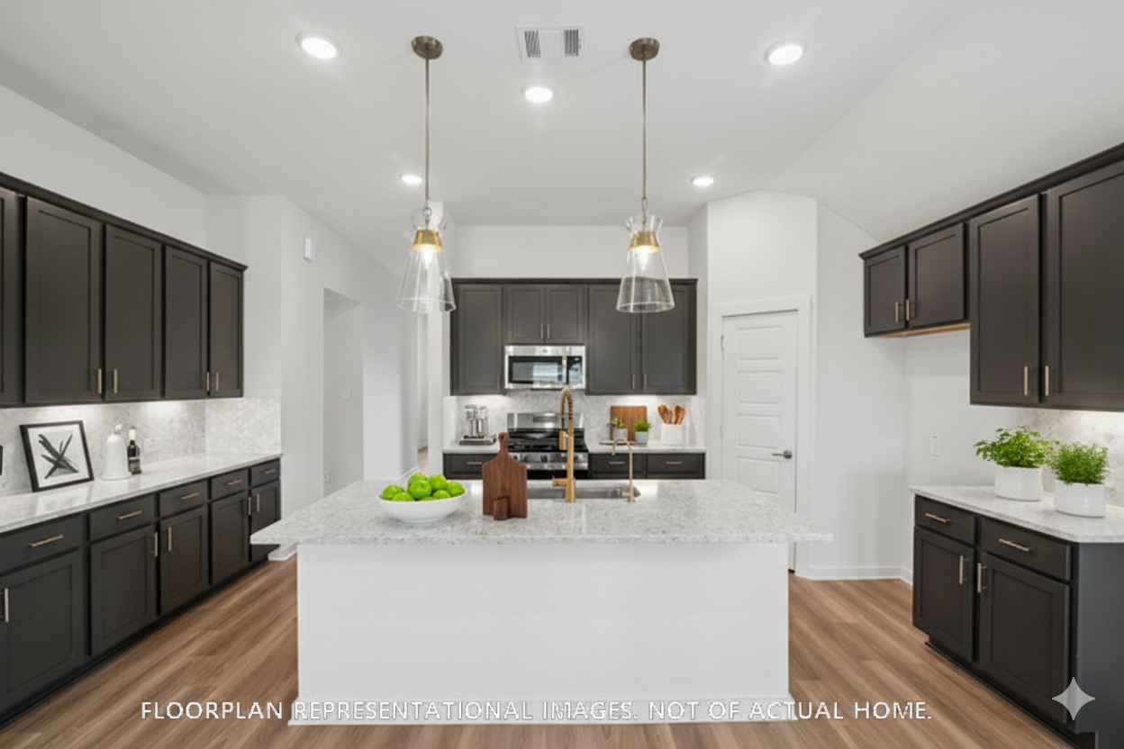 1908 Sleeping Hls Drive Rosenberg, TX 77471 - Photo 6 of 16 a kitchen with kitchen island granite countertop a sink a counter top space appliances and cabinets