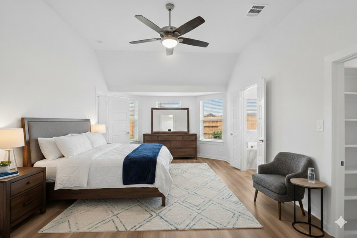 1908 Sleeping Hls Drive Rosenberg, TX 77471 - Photo 9 of 16 a bedroom with a bed and wooden floor