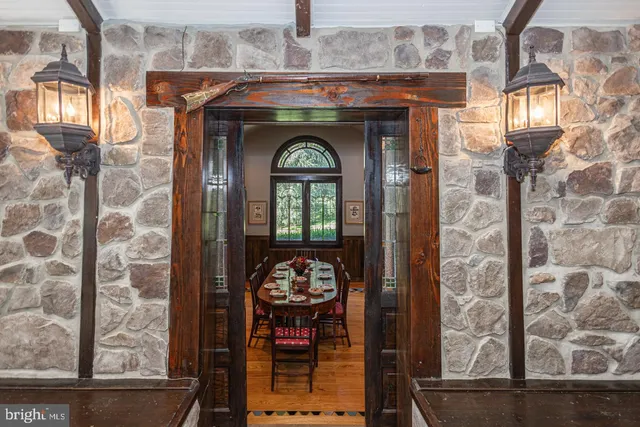 a view of a wooden door of a house