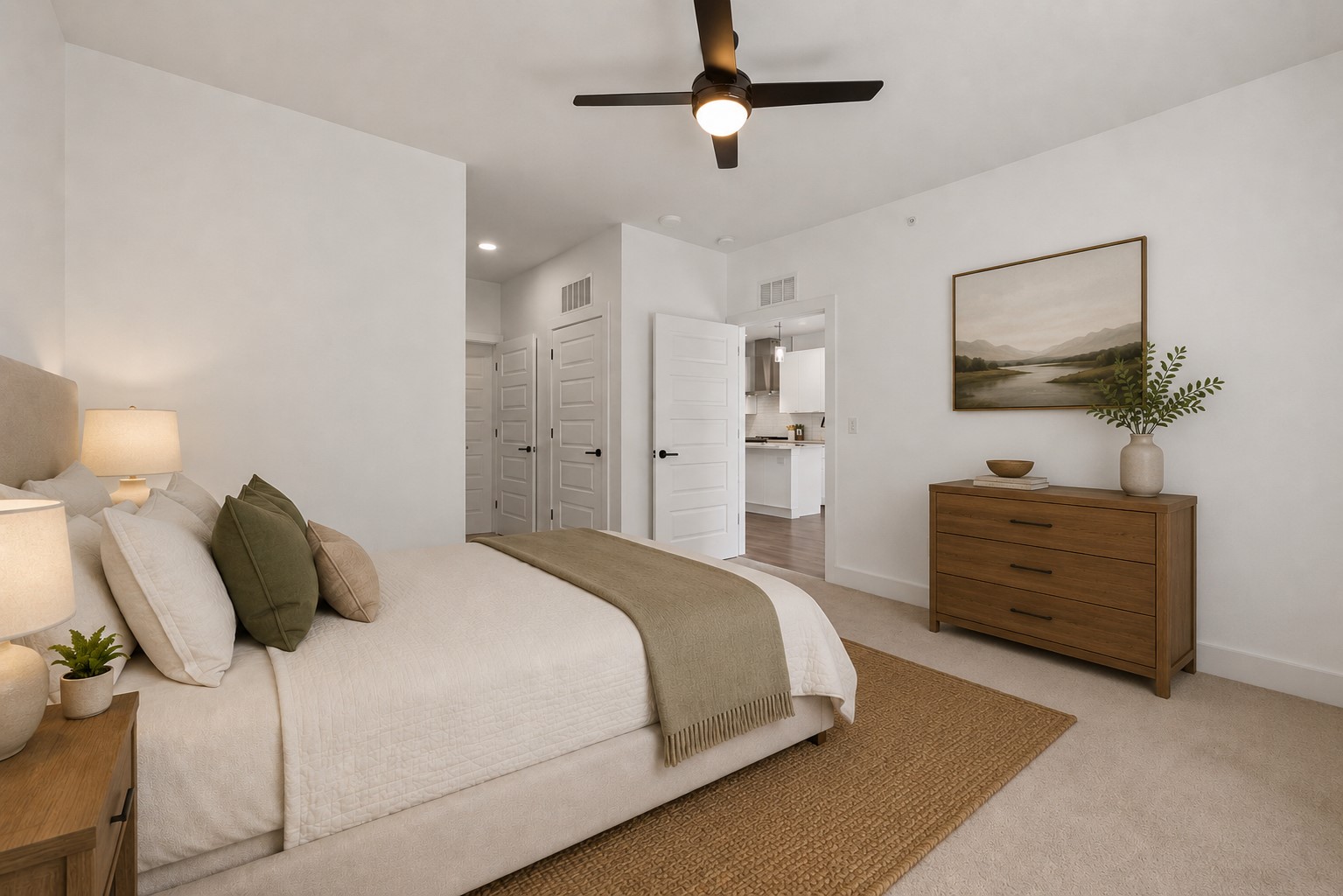 2220 Webberville Road, Unit 216 Austin, TX 78702 - Photo 15 of 26 Virtually Staged - primary bedroom with recessed lighting and a ceiling fan