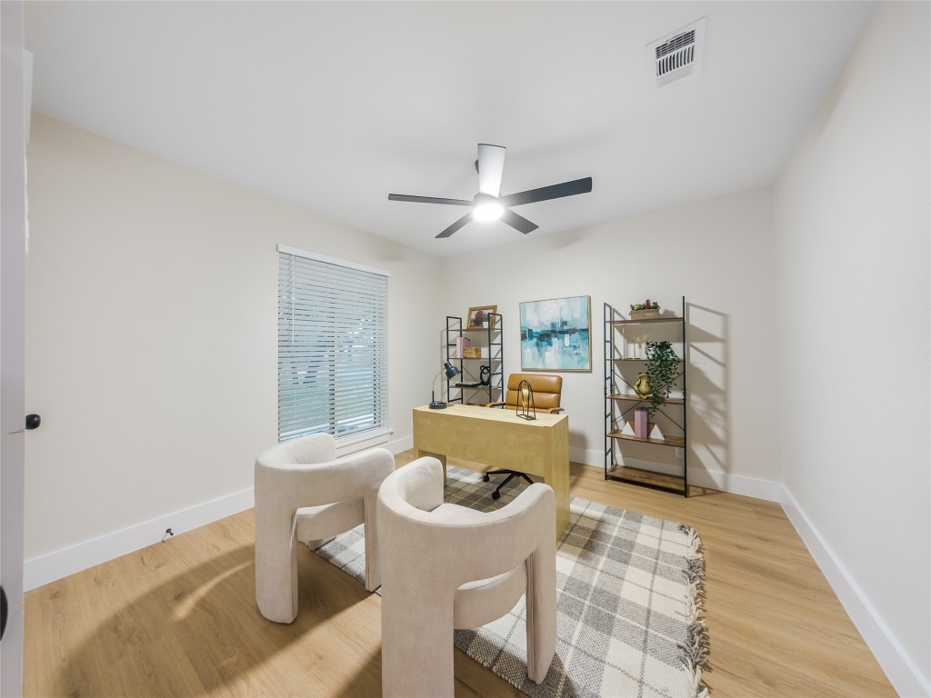 224 Clear Springs Road Georgetown, TX 78628 - Photo 25 of 32 Home office with light wood-type flooring and ceiling fan