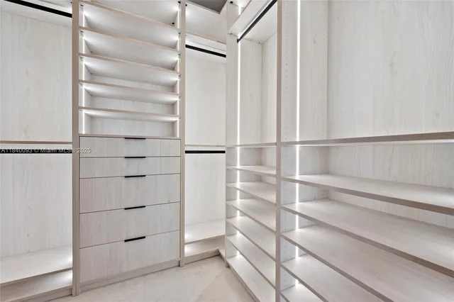 a view of walk in closet with empty racks