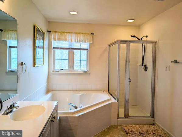 a bathroom with a tub a sink and a mirror