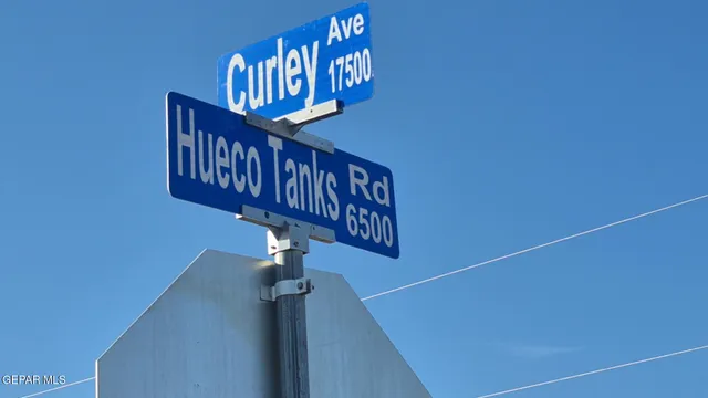 a view of a sign board with large trees