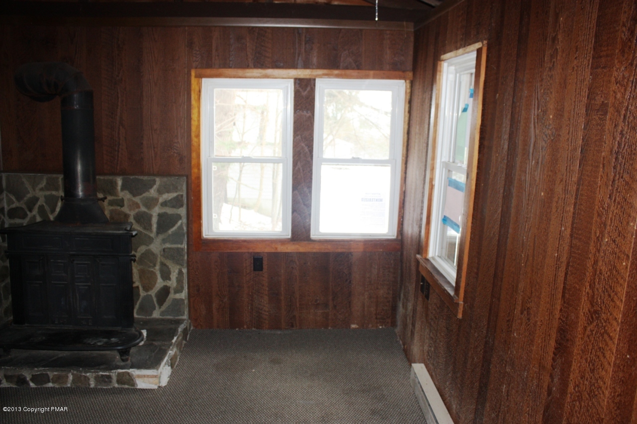 Dining area with wood stove