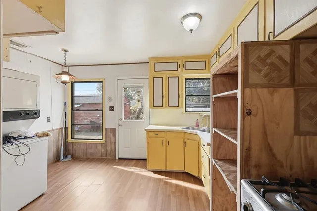 a view of a room with a window