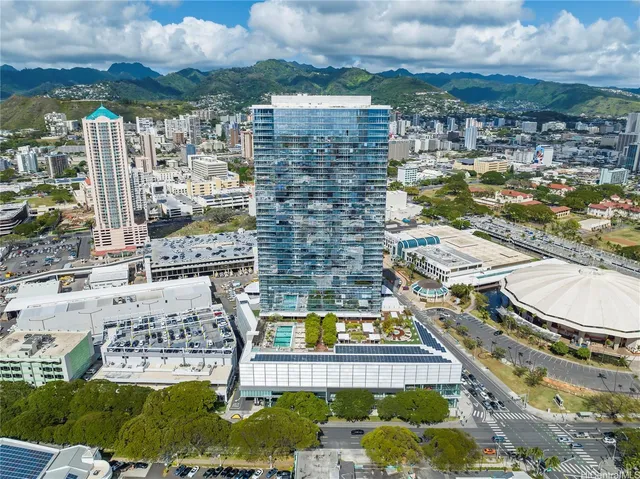 a view of a city with tall buildings