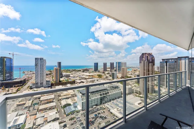 a view of a balcony with wooden floor