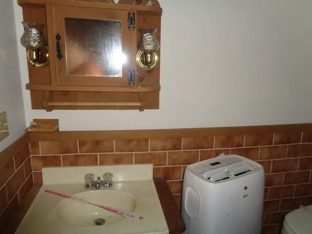 a bathroom with a bathtub