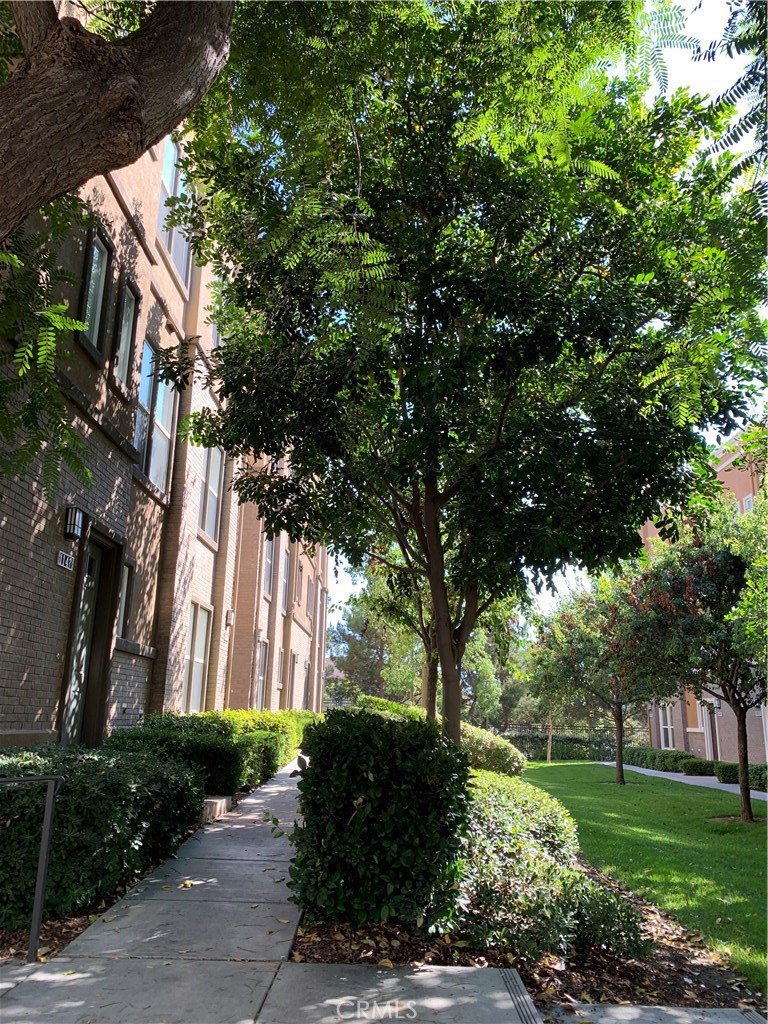 a view of a building with a yard