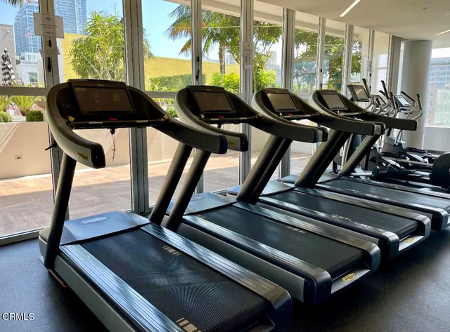 a view of a room with gym equipment