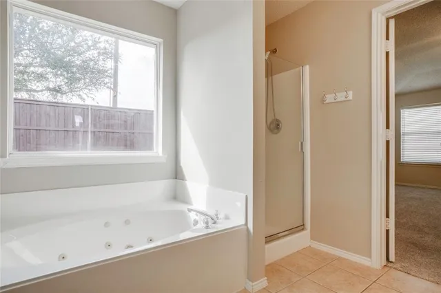 a bathroom with a bathtub and a shower