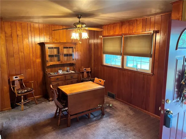 a room with table and window