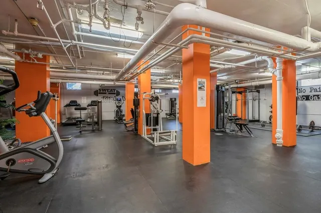 a view of a room with gym equipment