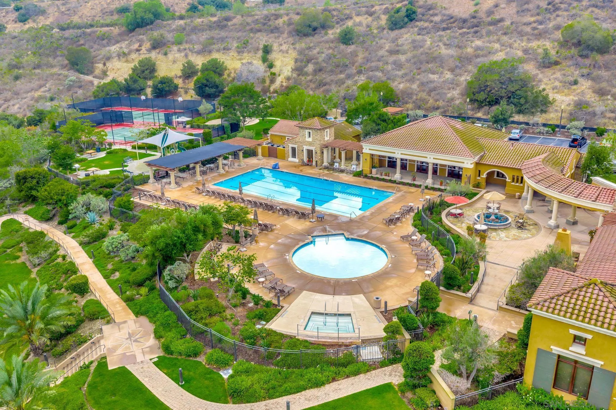 2847 Escala Circle San Diego, CA 92108 - Photo 34 of 35 an aerial view of a house with outdoor space pool patio and outdoor seating