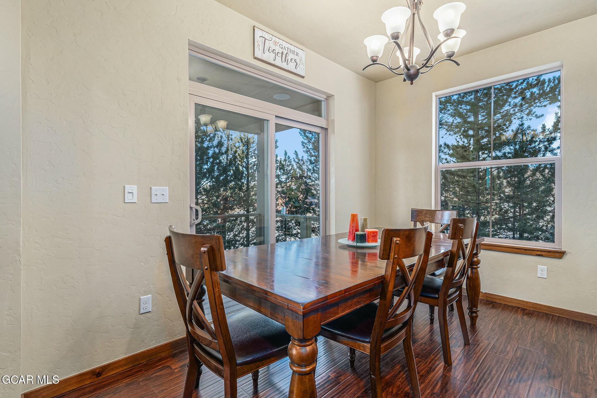160 First Track Lane Granby, CO 80446 - Photo 12 of 27 a view of a dining room with furniture window and wooden floor