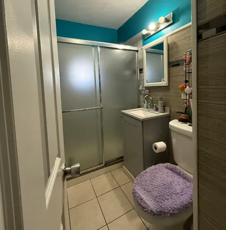 a bathroom with a sink a toilet and a mirror