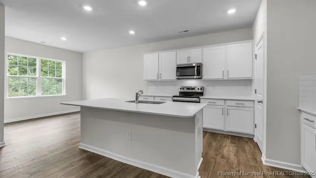 a kitchen with a sink a window and appliances