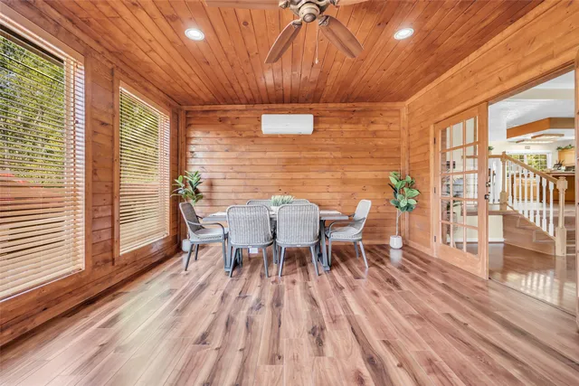 a view of a outdoor seating area with furniture