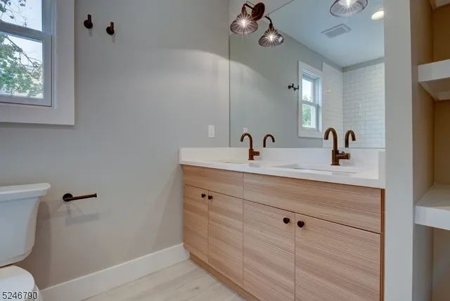 a bathroom with a toilet a sink and mirror