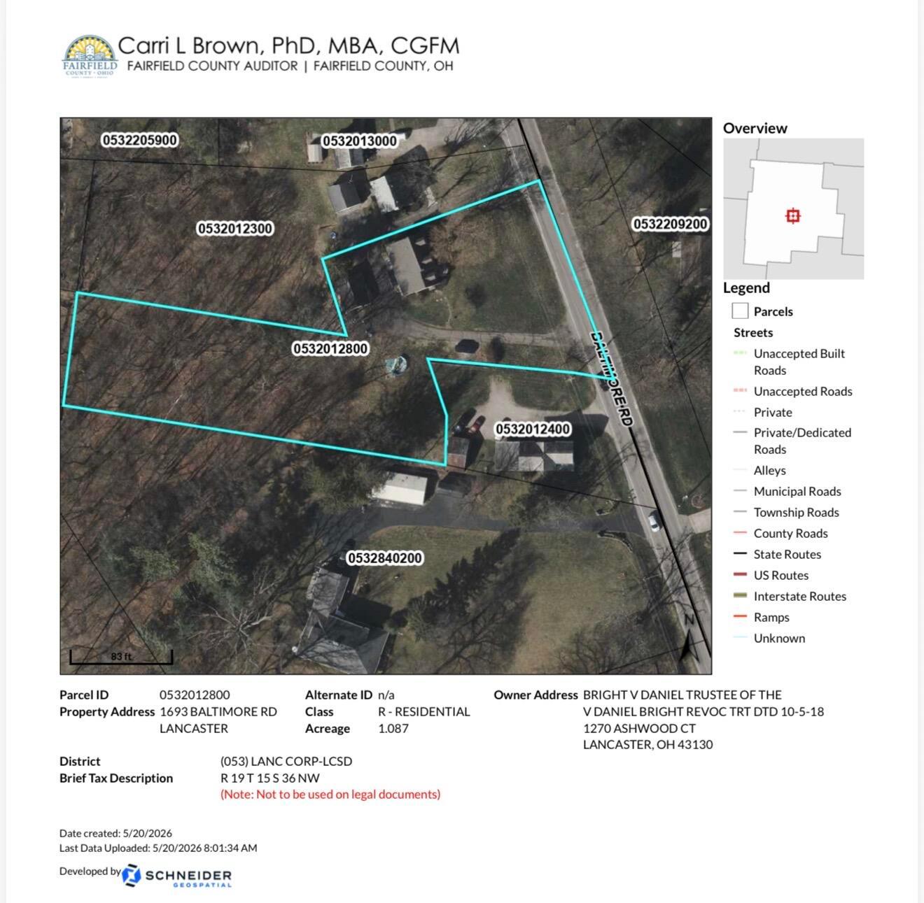 1693 Baltimore Road Northwest Lancaster, OH 43130 - Photo 38 of 38 Overview from Auditor's Page. Lot lines are approximate and doesn't necessarily show the true boundaries.