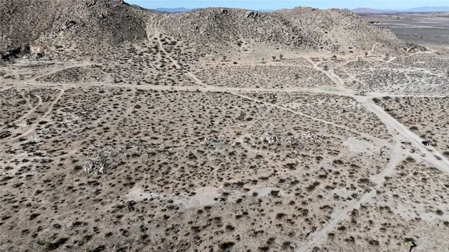 a view of a dry yard with a mountain