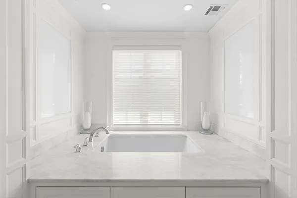a bathroom with a bathtub and next to a window