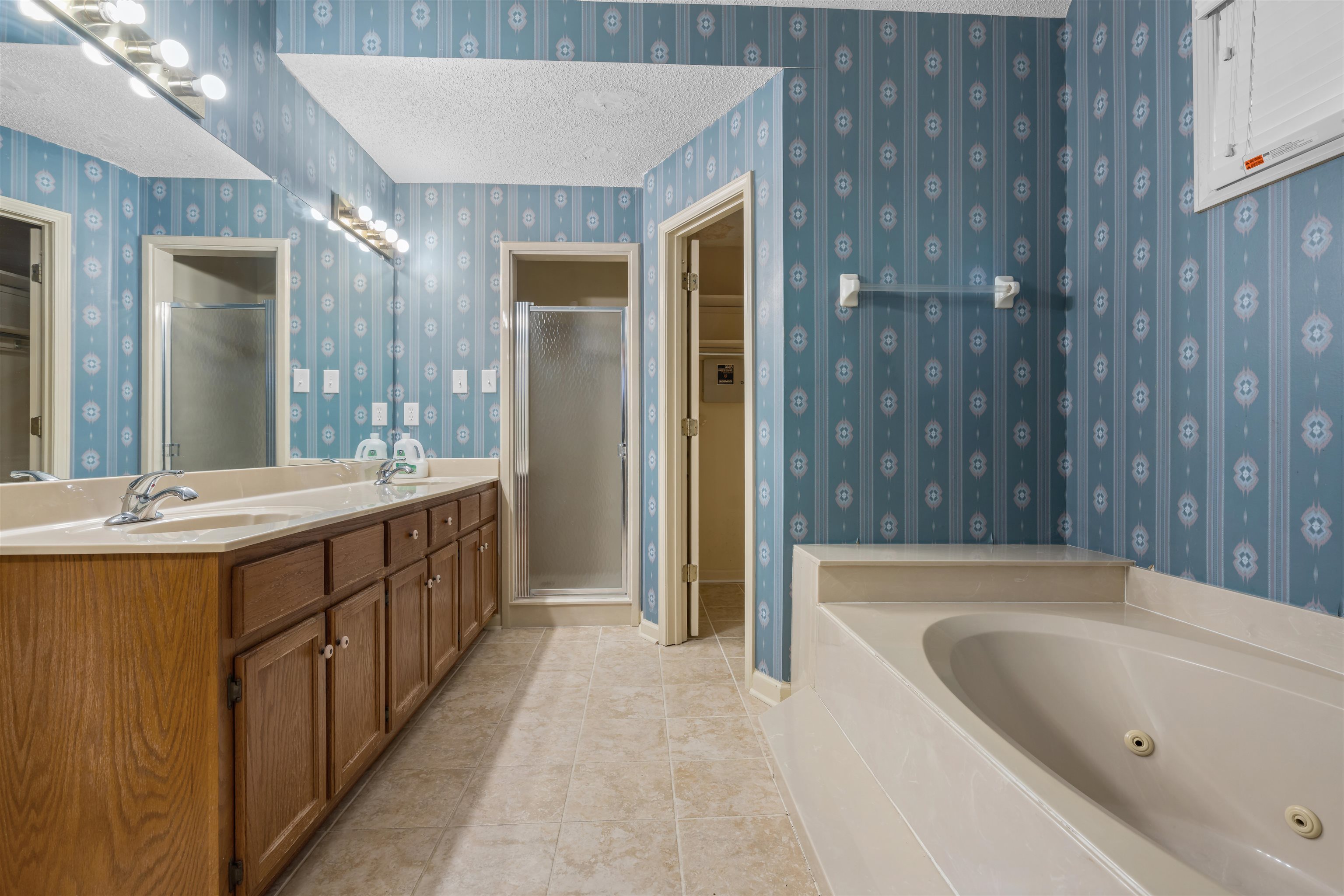 9403 Shadow Ridge Cove Cordova, TN 38016 - Photo 13 of 21 a bathroom with a tub a sink and a large mirror