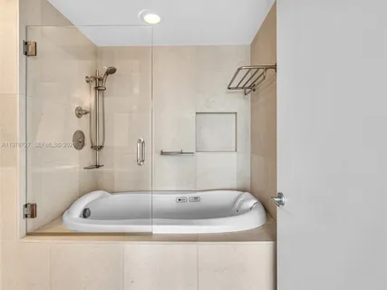 a bathroom with a bathtub